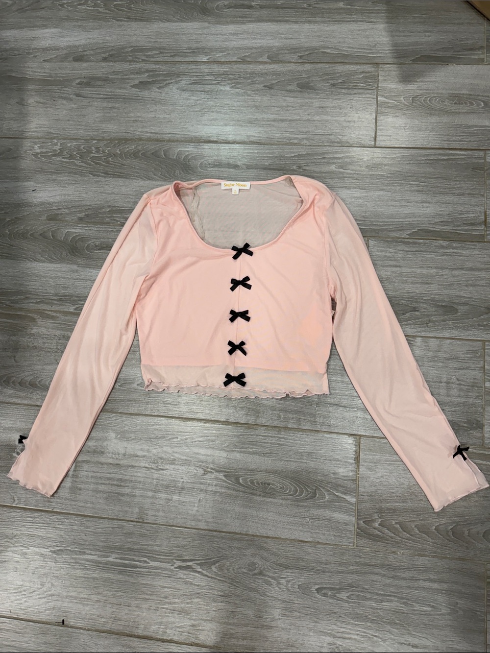 Sugar Moon Delicate Pink Bow-Accent Crop Top - Women XL Junior
